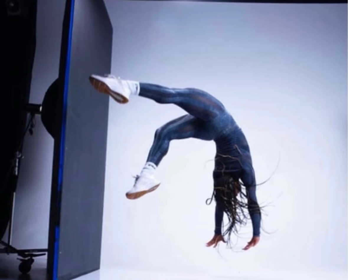 Ajiea Lee Hargrave performing an athletic flip